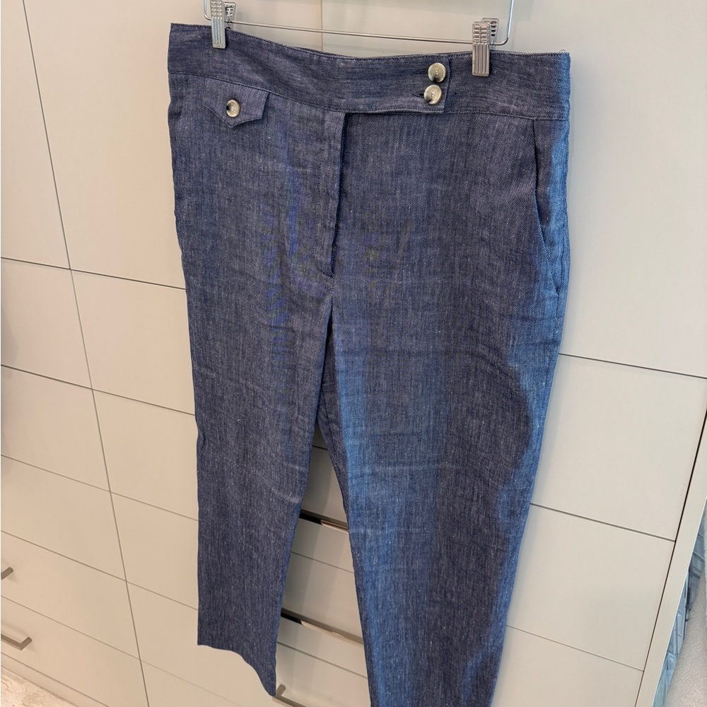 Veronica Beard Chambray Cropped Pants - Size 16 - Picture 4 of 13